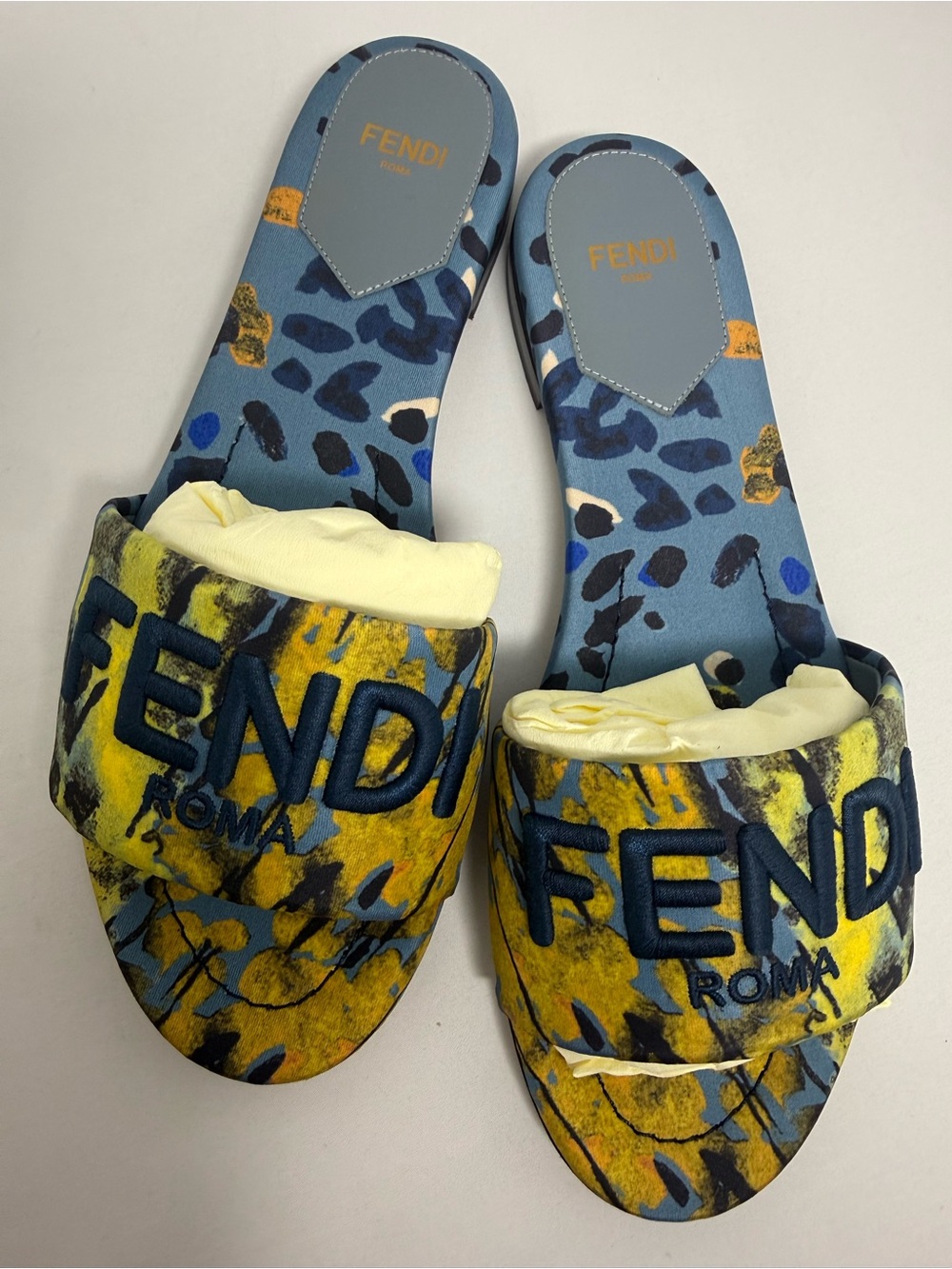 Fendi Yellow & Blue Logo Slide Sandals